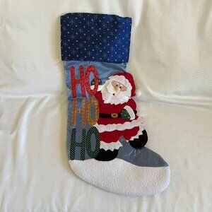 Large Christmas Stocking With Santa & "Ho Ho Ho" Design Applique